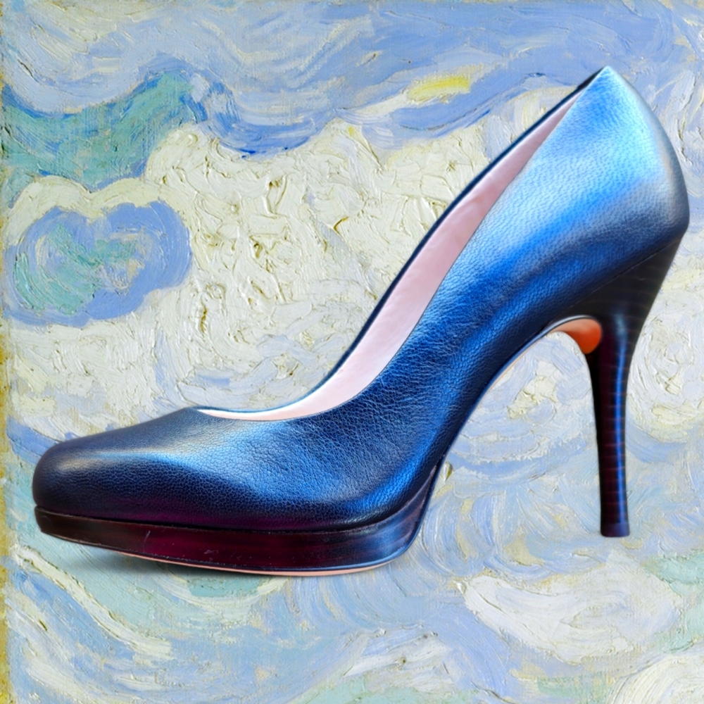 NINE WEST 8.5 M platform pumps heels shoes dark navy blue women's